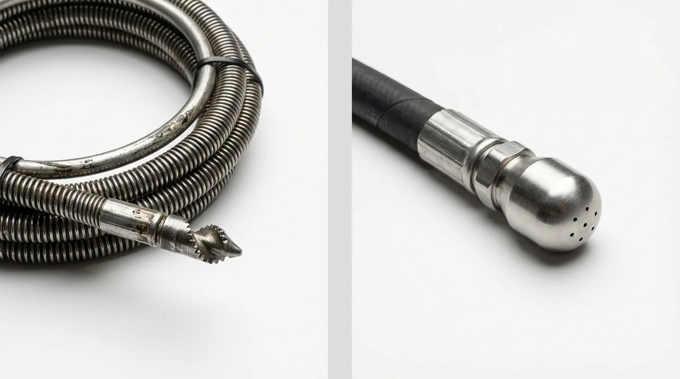 Drain snake cable and hydro jetting nozzle used for drain cleaning in Leonardo, NJ