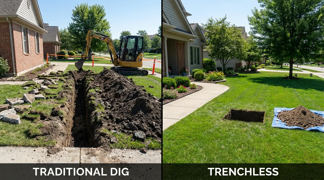 Trenchless sewer repair with minimal yard damage versus traditional excavation in Leonardo, NJ